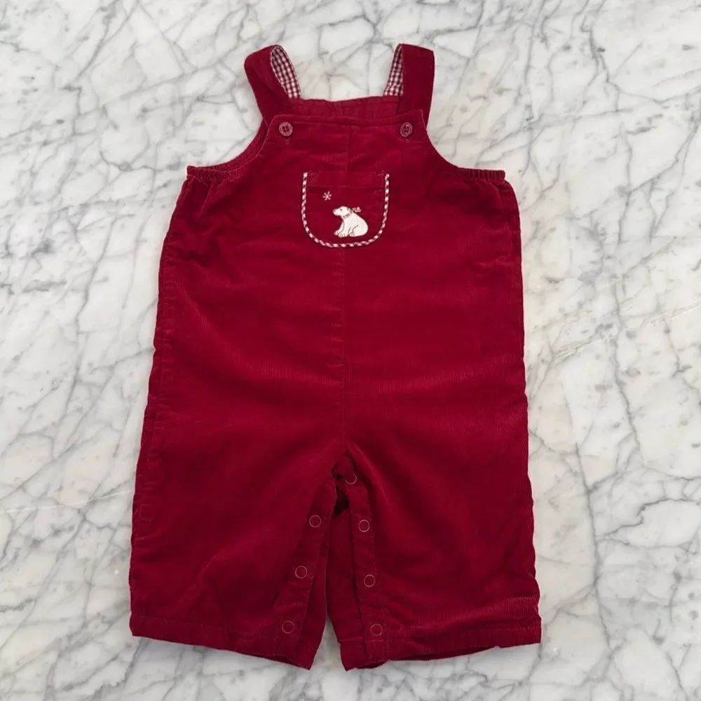 Vintage Janie and Jack Corduroy Polar Bear Overalls Sz 0-3 (fit 3-6 Mo IMO)